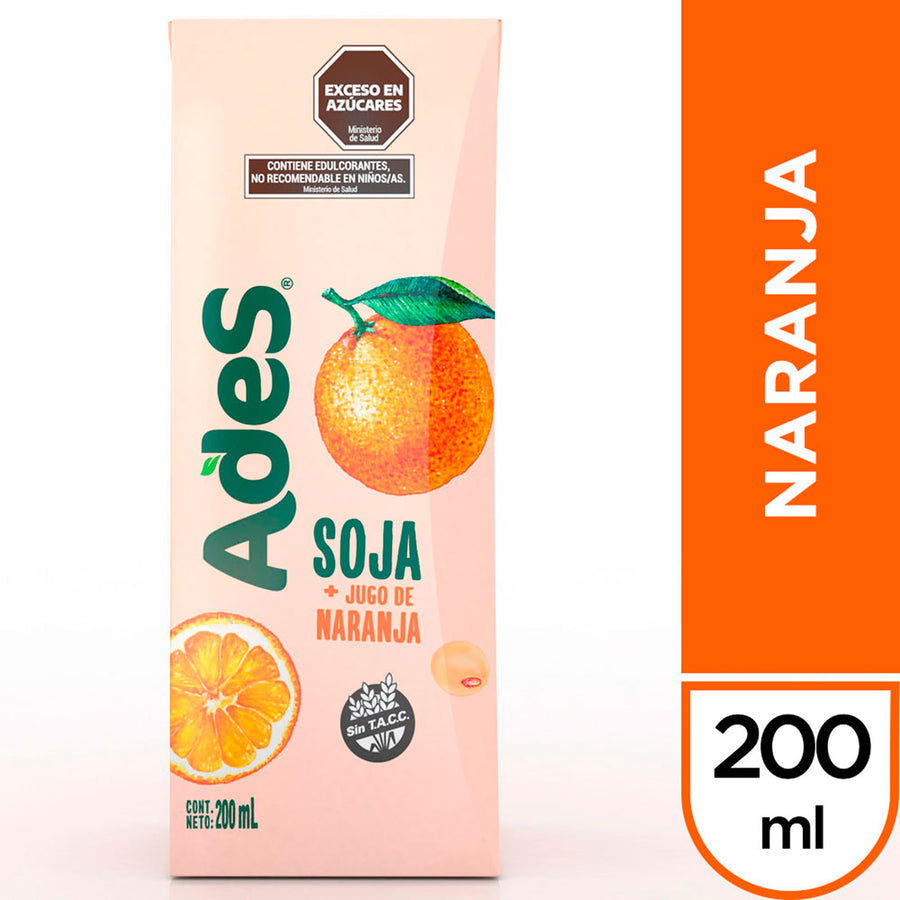 Jugo de Soja sabor Naranja / Soy Milk Orange Flavor - ADES (200 cc - 6.76 fl oz) San Telmo Market, Argentine Grocery & Restaurant, We Ship All Over USA and CANADA