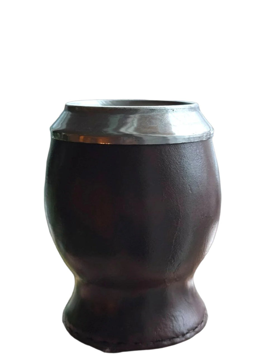 Mate Artesanal Copa de Cuero y Virola de Acero Inoxidable