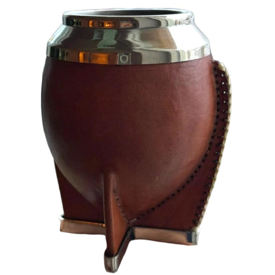 Mate Artesanal Torpedo de alcapa con Base y Costura vertical en cuero