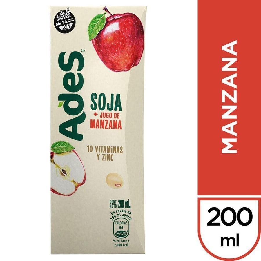 Jugo de Soja sabor Manzana / Soy Milk Apple Flavor - ADES (200 cc - 6.76 fl oz) San Telmo Market, Argentine Grocery & Restaurant, We Ship All Over USA and CANADA