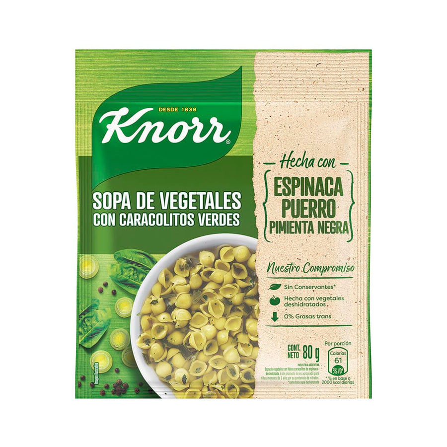 Sopa de Vegetales con Caracolitos Verdes / Vegetables Soup with Noodles KNORR - ( 80 gr 2.82Oz) San Telmo Market, Argentine Grocery & Restaurant, We Ship All Over USA and CANADA