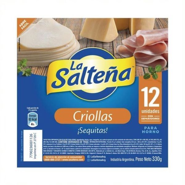 Tapas de Empanadas Criolla / Empanadas Dough Disk -  LA SALTENA (12 Units x 30 gr - 1.05Oz ) San Telmo Market, Argentine Grocery & Restaurant, We Ship All Over USA and CANADA