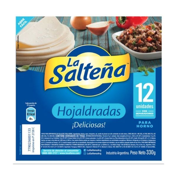 Tapas de Empanadas Hojaldre / Empanadas Dough Disk -  LA SALTENA (12 Units x 30 gr - 1.05Oz ) San Telmo Market, Argentine Grocery & Restaurant, We Ship All Over USA and CANADA