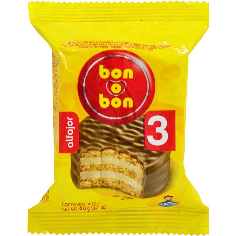 Alfajor de chocolate Triple / Tri layer Chocolate Alfajor - Bon o Bon (60 gr - 2.1 Oz) San Telmo Market, Argentine Grocery & Restaurant, We Ship All Over USA and CANADA