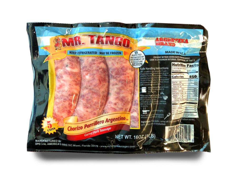 Chorizo Puro Cerdo / Argentinian Chorizo (5 Unidades) MR TANGO. ONLY PICK UP - NO SHIPPING San Telmo Market, Argentine Grocery & Restaurant, We Ship All Over USA and CANADA