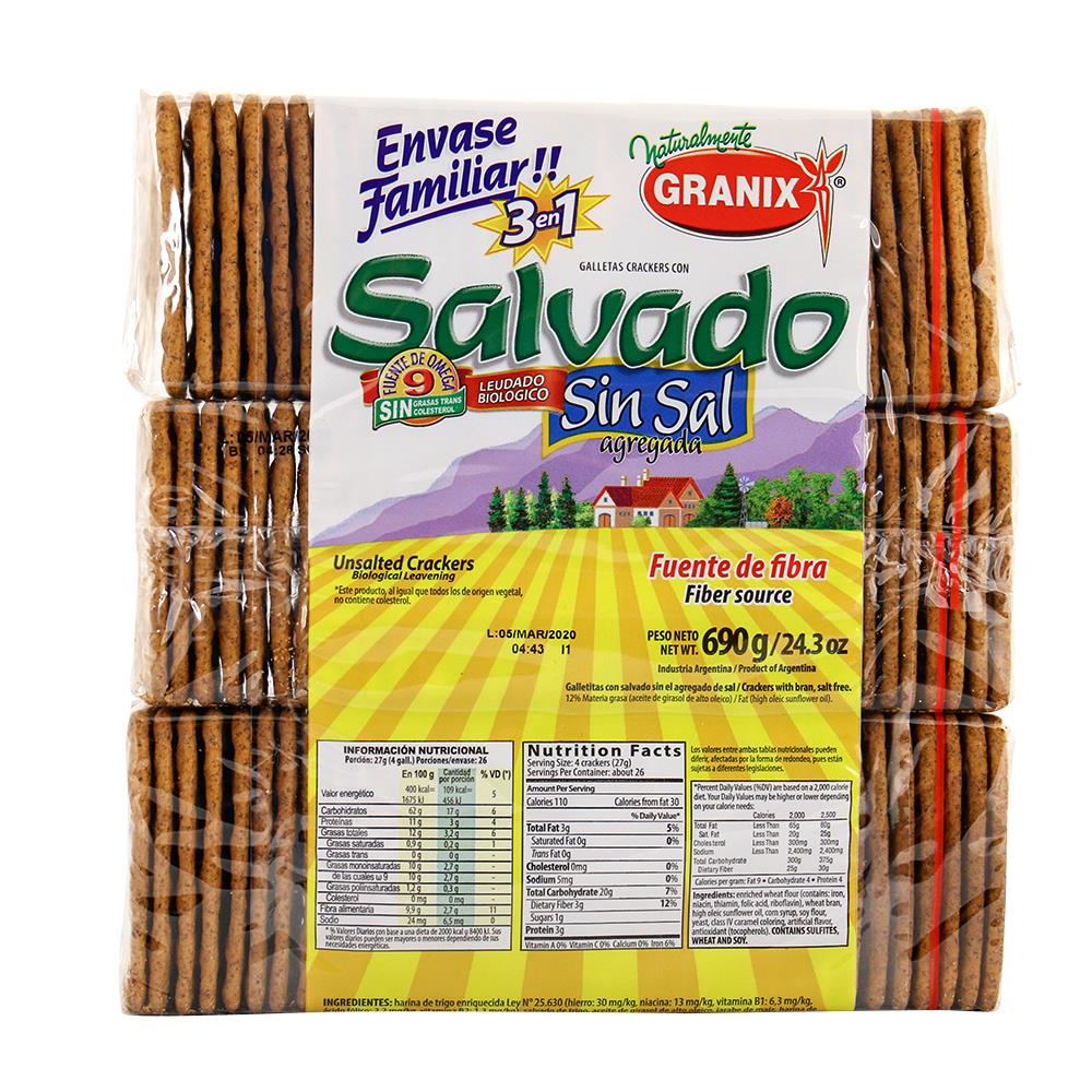Galletas de Salvado sin sal - Whole Wheat Cracker  GRANIX - (690 Gr - 24.03 Oz)