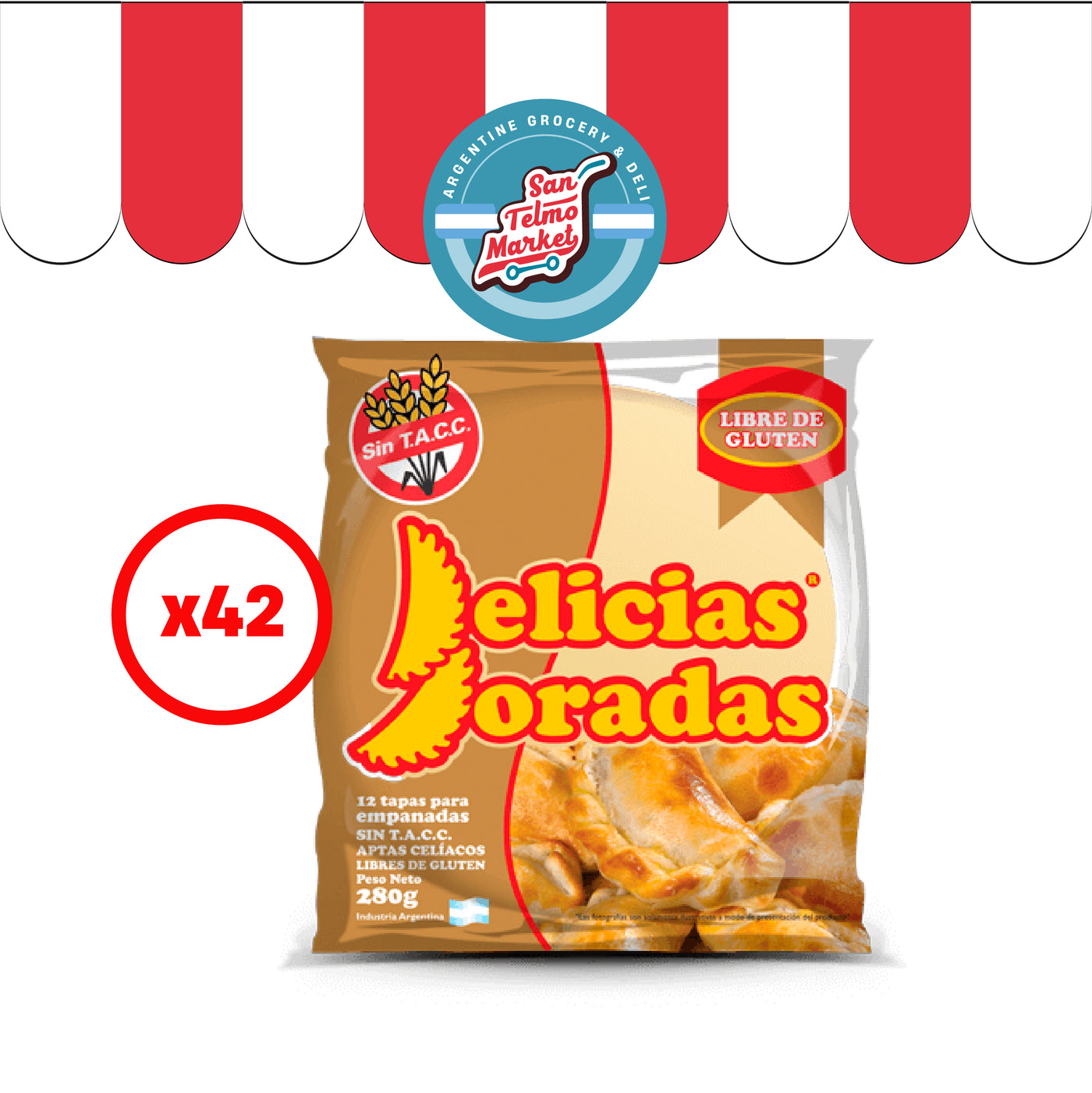 Tapas para Empanadas / Empanadas Shells GLUTEN FREE - DELICIAS DORADAS- (12 U 27gr - 0.95 Oz ) DEAL X 42 Este es un producto del sector mayorista. Se envia directo desde nuestro deposito en BSAS Argentina. La compra es por bulto cerrado ver (units x caja, es la cantidad de unidades por