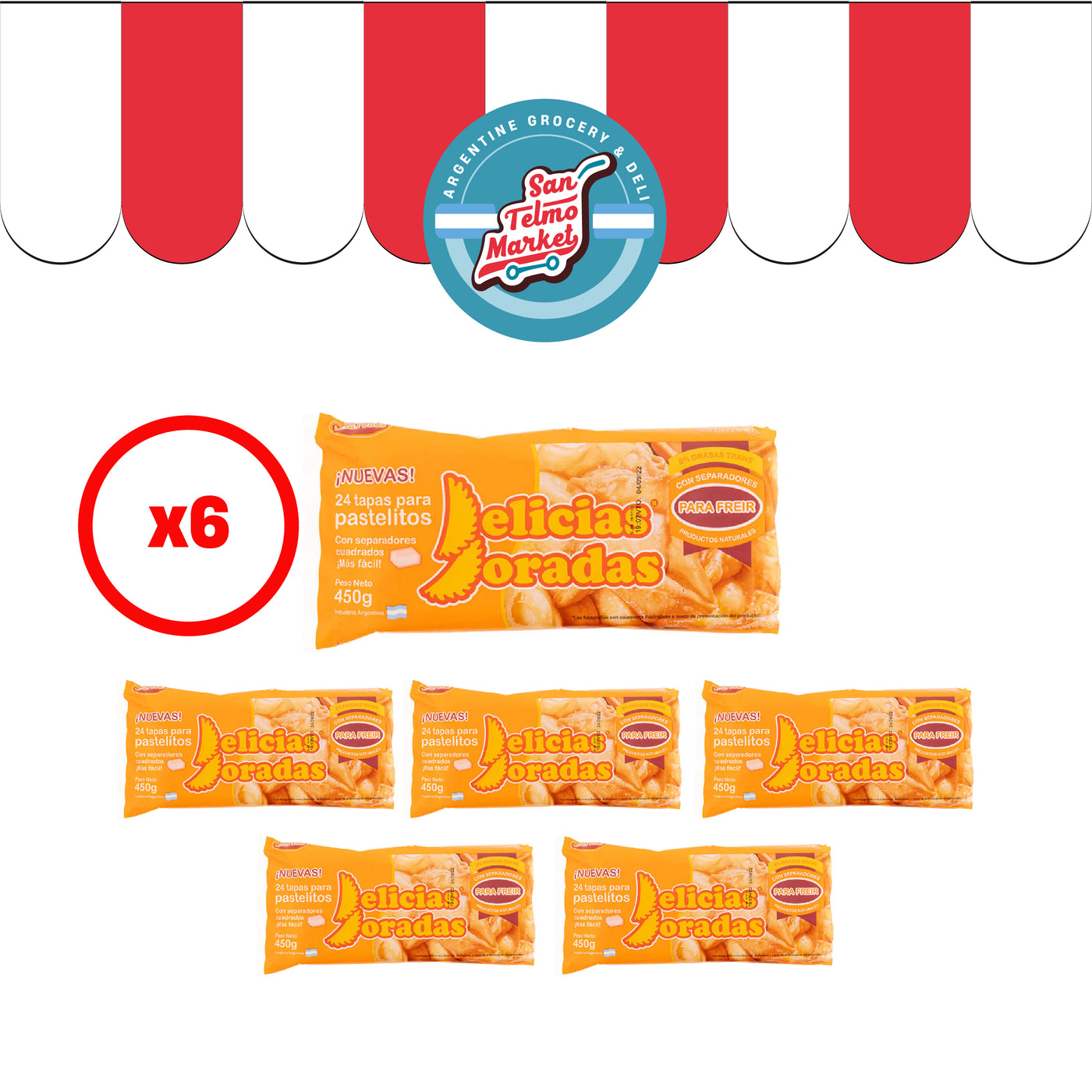 Tapas para Pastelitos para freir / Pastelitos Dough Shells to fry- DELICIAS DORADAS  -  (24 U ts x 18.8gr - 0.6 Oz ) DEAL X 6