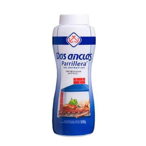 Sal Parrillera entrefina envase plastico / Argentinian Barbecue Salt Medium ground - Dos Anclas ( 500 gr 1.1 Lb) San Telmo Market, Argentine Grocery &amp; Restaurant, We Ship All Over USA and CANADA