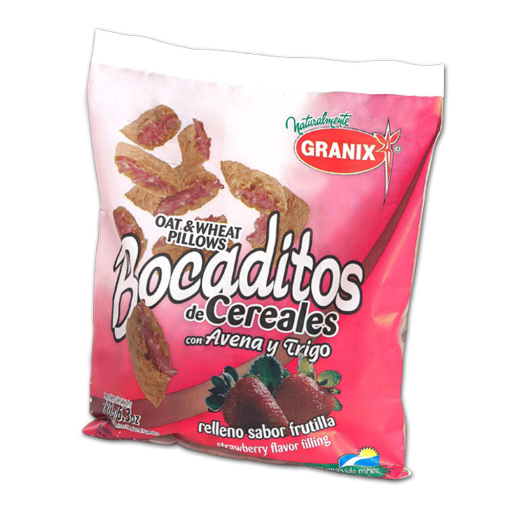 Bocaditos de cereales rellenos sabor frutilla - Cereal Pillows filled with Strawberry Flavor (180Gr - 6.3Oz)
