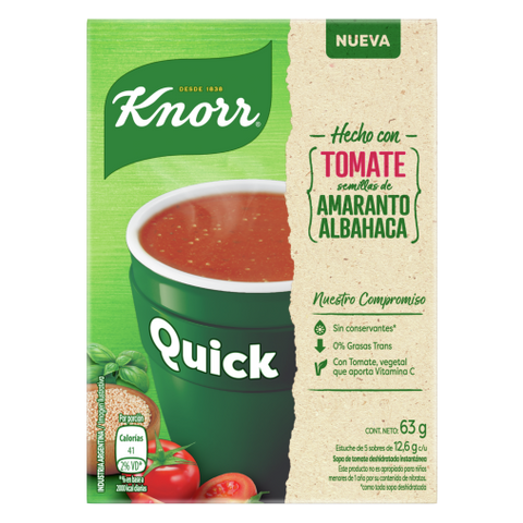 Sopa Quick de Tomate con albahaca / Tomato & Basil Soup KNORR- (Paquete 5U x 63  gr/1.82Oz)