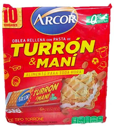 Oblea Turron rellena de  Pasta de Mani / Wafer filled with nougat and peanut - ARCOR (10 u 25gr 0.88Oz)