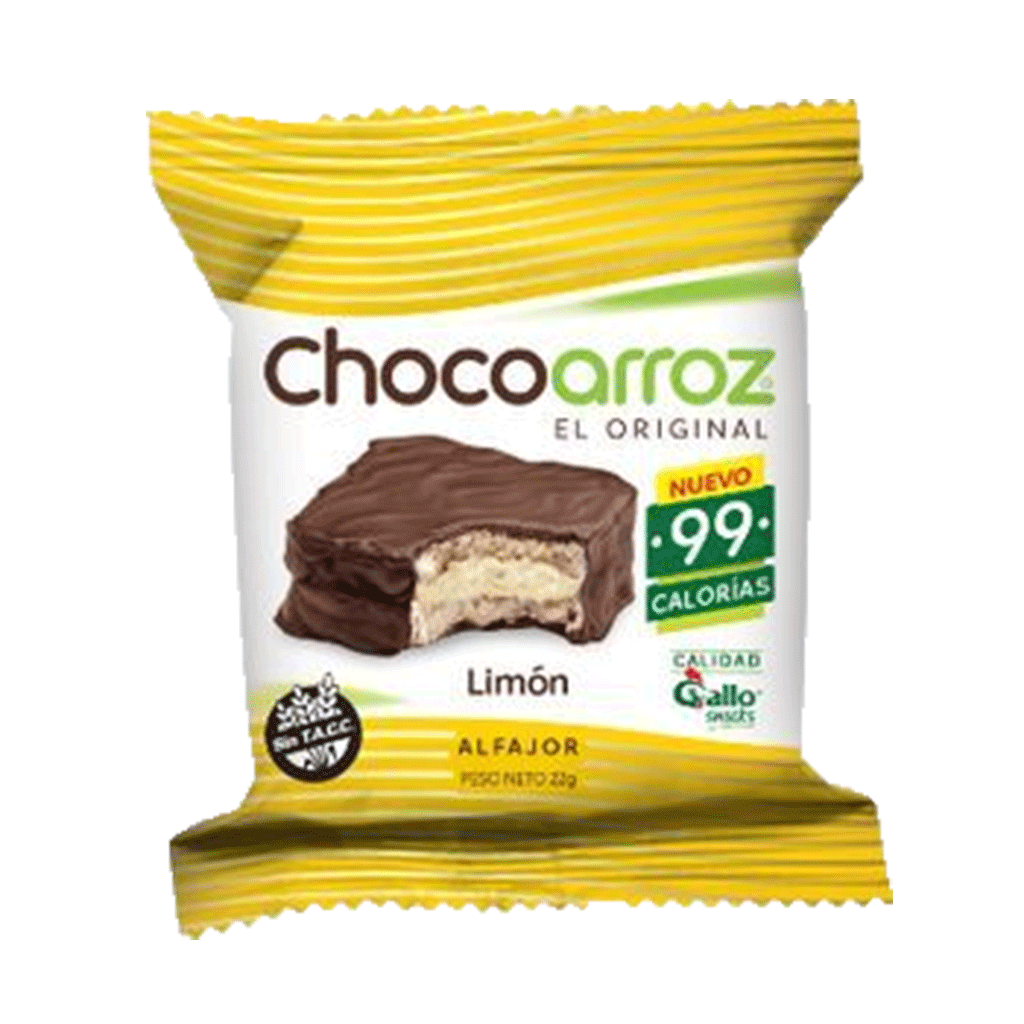 Alfajor de de Arroz con Chocolate y  limon / Rice Alfajor Chocolate + Lemon Cream - CHOCOARROZ (22 gr - 0.77 Oz) San Telmo Market, Argentine Grocery & Restaurant, We Ship All Over USA and CANADA