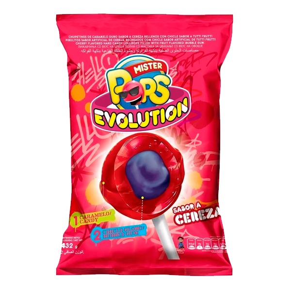 Chupetin Cereza / Hard Candy lolipop with Gum Cherry EVOLUTION- ( 432 gr 15.23Oz) San Telmo Market, Argentine Grocery & Restaurant, We Ship All Over USA and CANADA