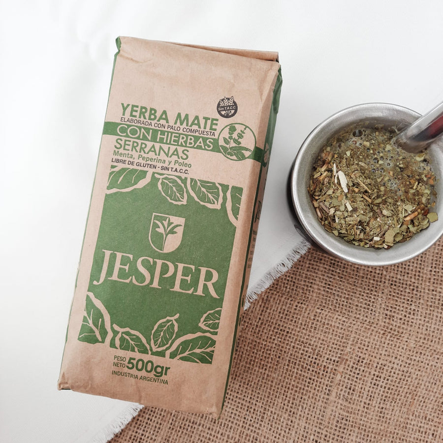 Yerba Mate Hierbas Serranas ( Menta Peperina Poleo ) / Mountain Herbs Yerba Mate JESPER  - (500 gr 1.1 Lb) San Telmo Market, Argentine Grocery & Restaurant, We Ship All Over USA and CANADA