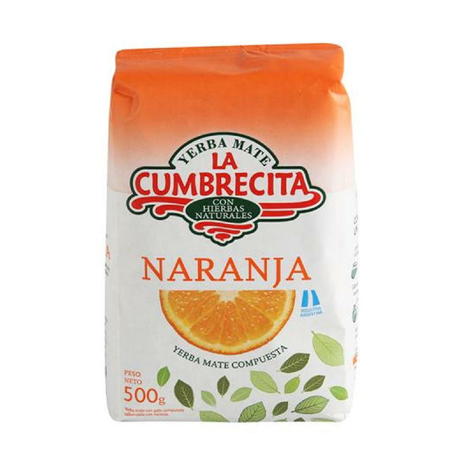 Yerba Mate con Naranja / Orange Flavored Yerba Mate LA CUMBRECITA - (500 gr 1.1 Lb) San Telmo Market, Argentine Grocery & Restaurant, We Ship All Over USA and CANADA