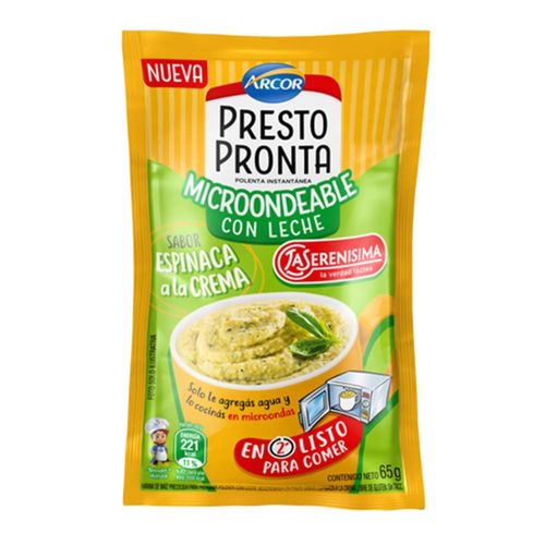 Polenta de Espinaca - Polenta Pre mix Corn Flour Spinach Flavor PRESTO PRONTO - (65 Gr - 2.29Oz) San Telmo Market, Argentine Grocery & Restaurant, We Ship All Over USA and CANADA