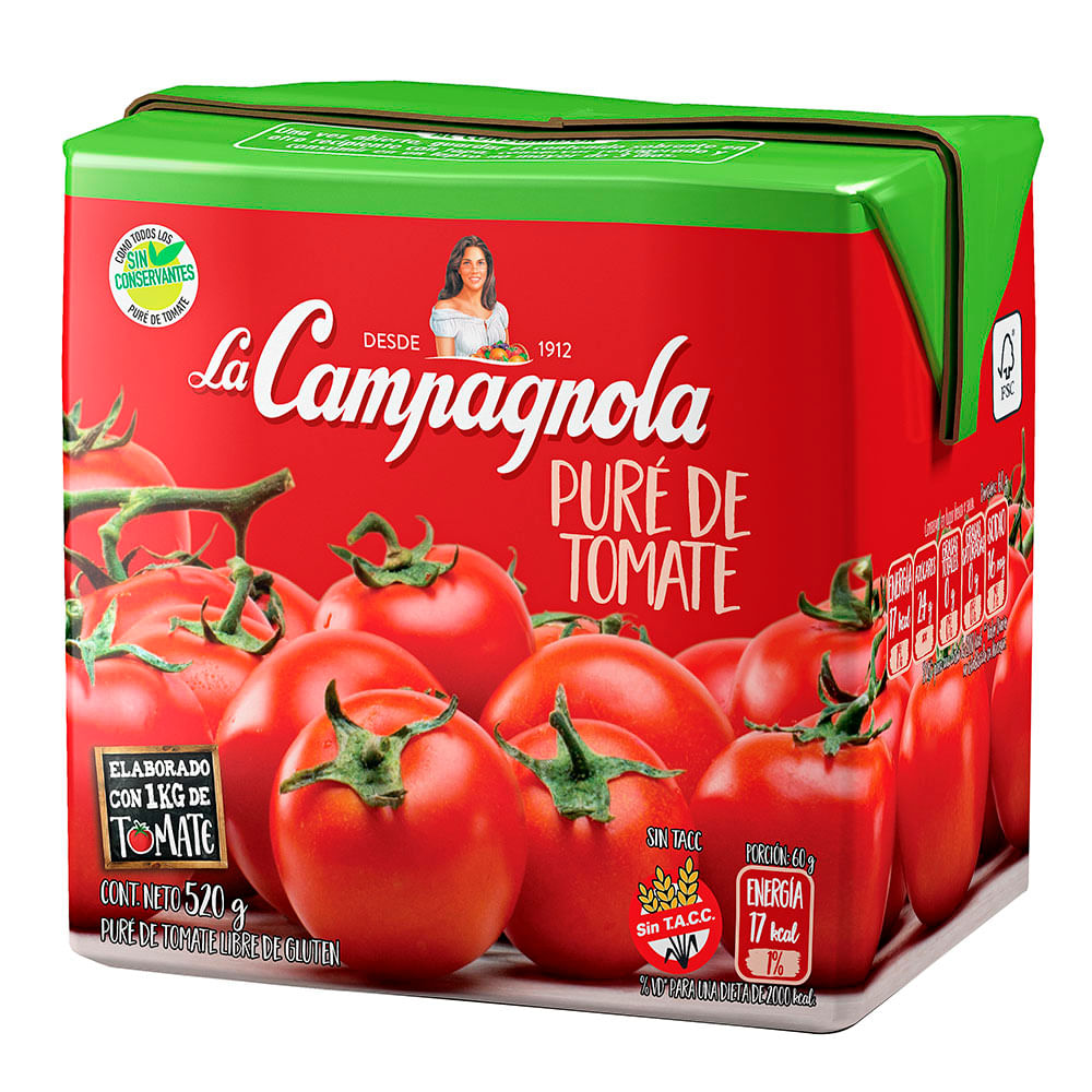 Pure de Tomate / Tomato Puree sauce - LA CAMPAGNOLA Gluten Free (520 Gr 1.2lb) San Telmo Market, Argentine Grocery & Restaurant, We Ship All Over USA and CANADA