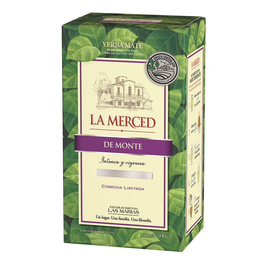 Yerba Mate  De Monte  LA MERCED - ( 500 gr 1.1 Lb) San Telmo Market, Argentine Grocery & Restaurant, We Ship All Over USA and CANADA