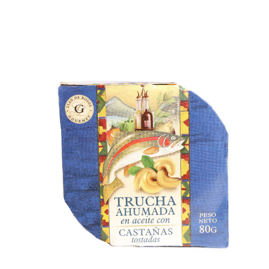 Trucha Ahumada en Aceite con Castañas Tostadas / Smoked Trout with Chesnuts Granja Patagonica - ( 80 gr 2.82Oz) San Telmo Market, Argentine Grocery & Restaurant, We Ship All Over USA and CANADA