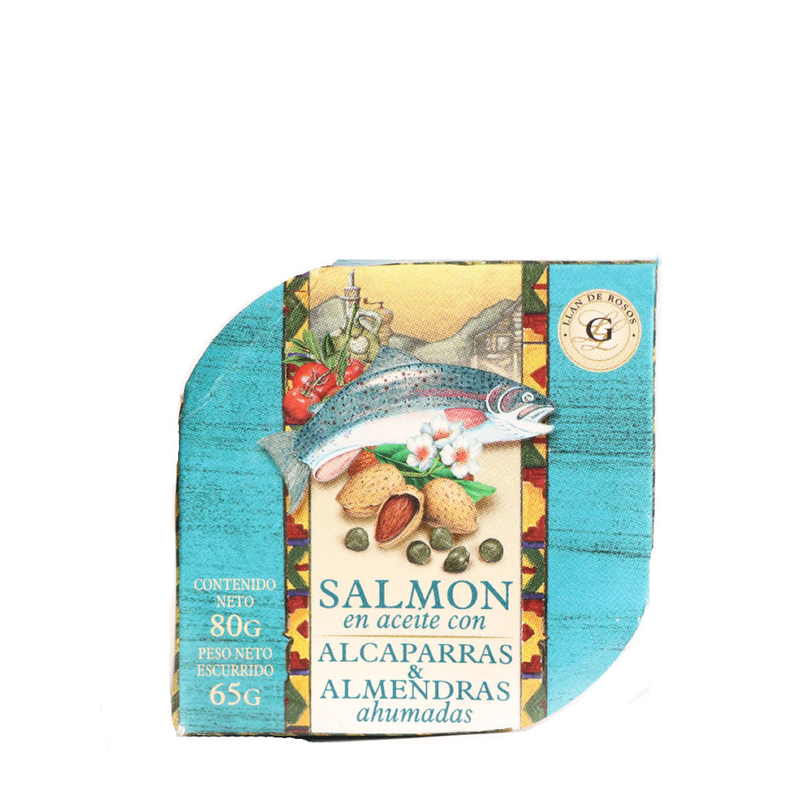 Salmon con almendras y alcaparras en aceite / Salmon with Almonds and capers  Granja Patagonica - ( 80 gr 2.82Oz) San Telmo Market, Argentine Grocery & Restaurant, We Ship All Over USA and CANADA