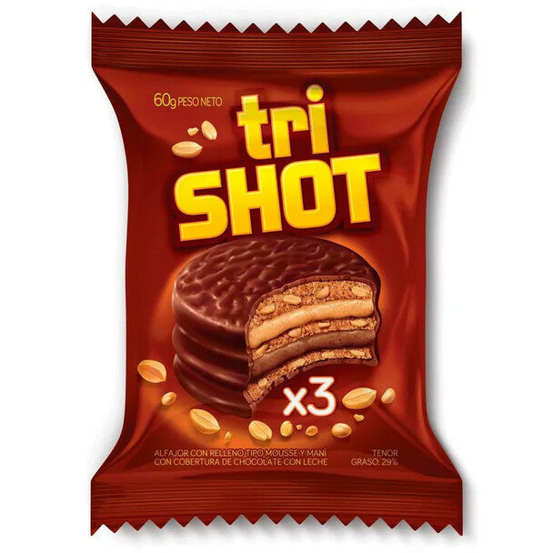 Alfajor de chocolate Trishot / Chocolate Triple Layer Alfajor - SHOT (60gr - 2.01 Oz)